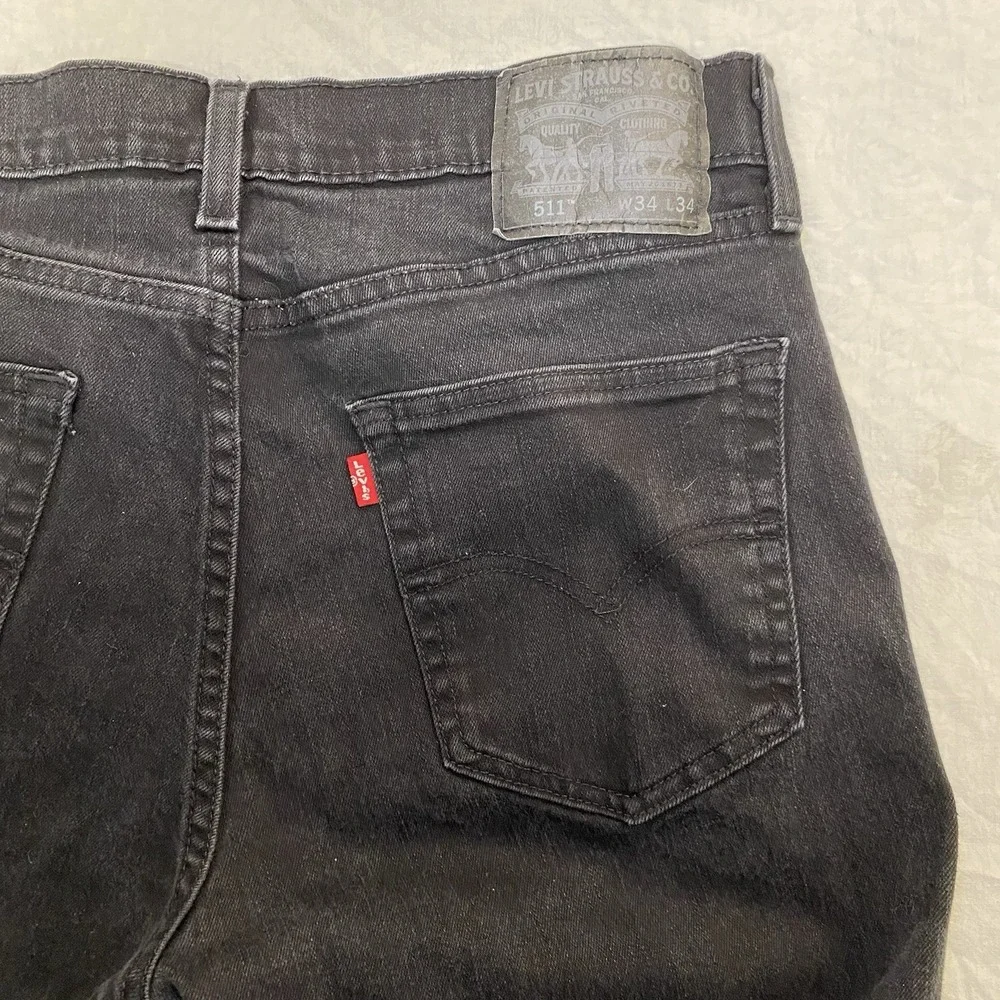 Levis 511 Jeans Mens 34x34 Black Slim Fit‎ Stretch Denim Pants